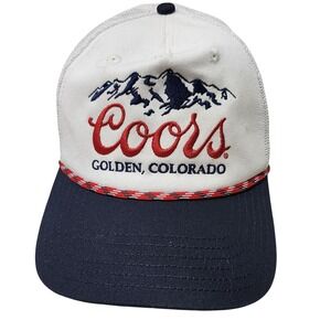 Coors Banquet Hat Cap Snap Back Mens One Size White Trucker Mesh Rope Beer